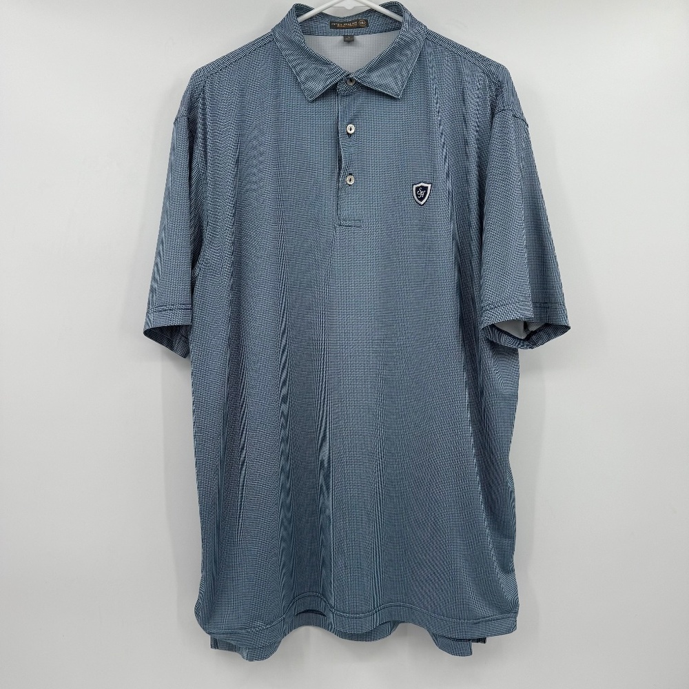 Peter Millar Polo Shirt Men Large Blue Summer Comfort Houndstooth Performance
